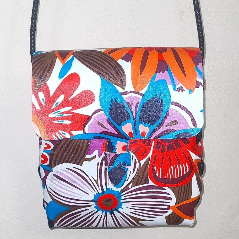 Leather Crossbody Messenger bag Artisan Handmade Floral Print Lined NEW